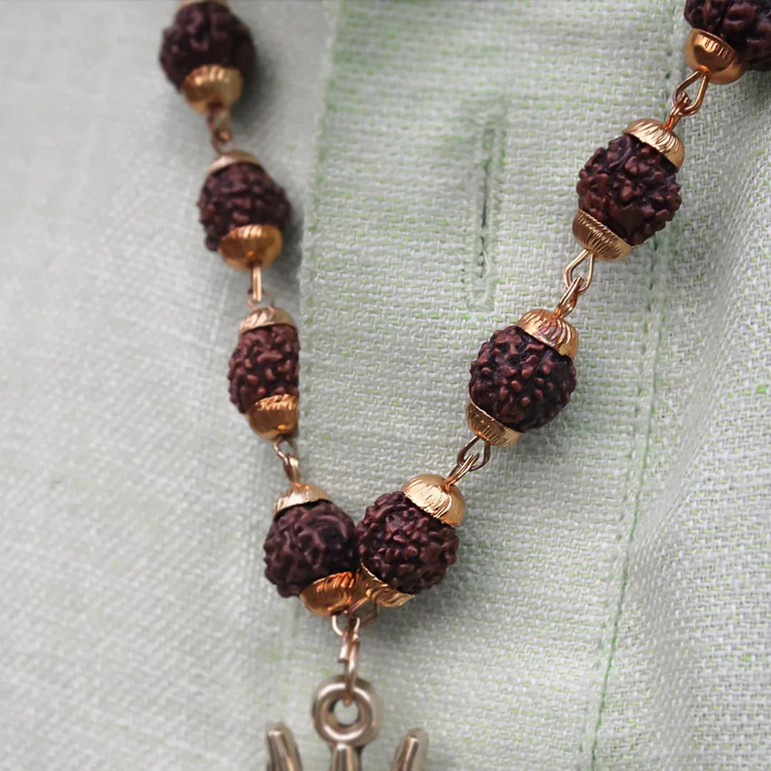 Gold Plated Rudraksha Om Trishul Necklace