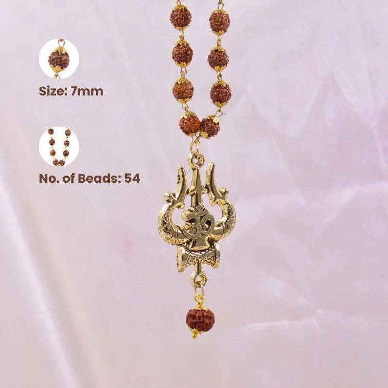 Gold Plated Rudraksha Om Trishul Necklace
