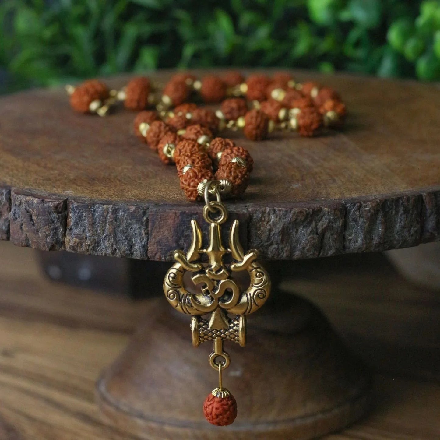 Gold Plated Rudraksha Om Trishul Necklace